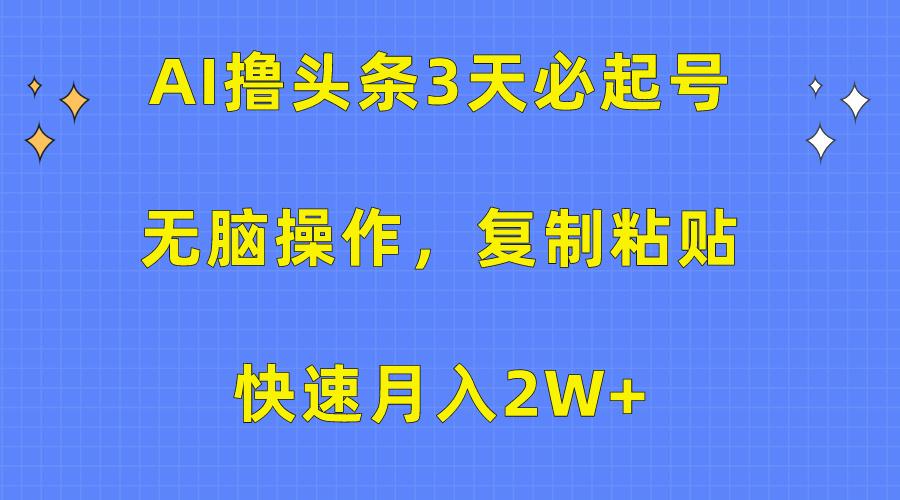 (10043期)AI撸头条3天必起号，无脑操作3分钟1条，复制粘贴快速月入2W+-云创项目库