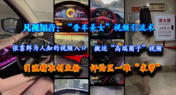 凡视知音：“香车美女”视频引流术，依靠鲜为人知的视频入口，搬运“高端圈子”视频，引流精准创业粉，评论区一堆“求带”-云创项目库