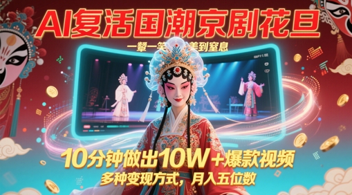 AI复活国潮京剧花旦，一颦一笑美到窒息，10分钟做出10W+爆款视频，多种变现方式，月入五位数-云创项目库