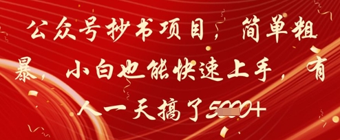 公众号抄书项目，简单粗暴，小白也能快速上手，有人一天搞了1k+-云创项目库