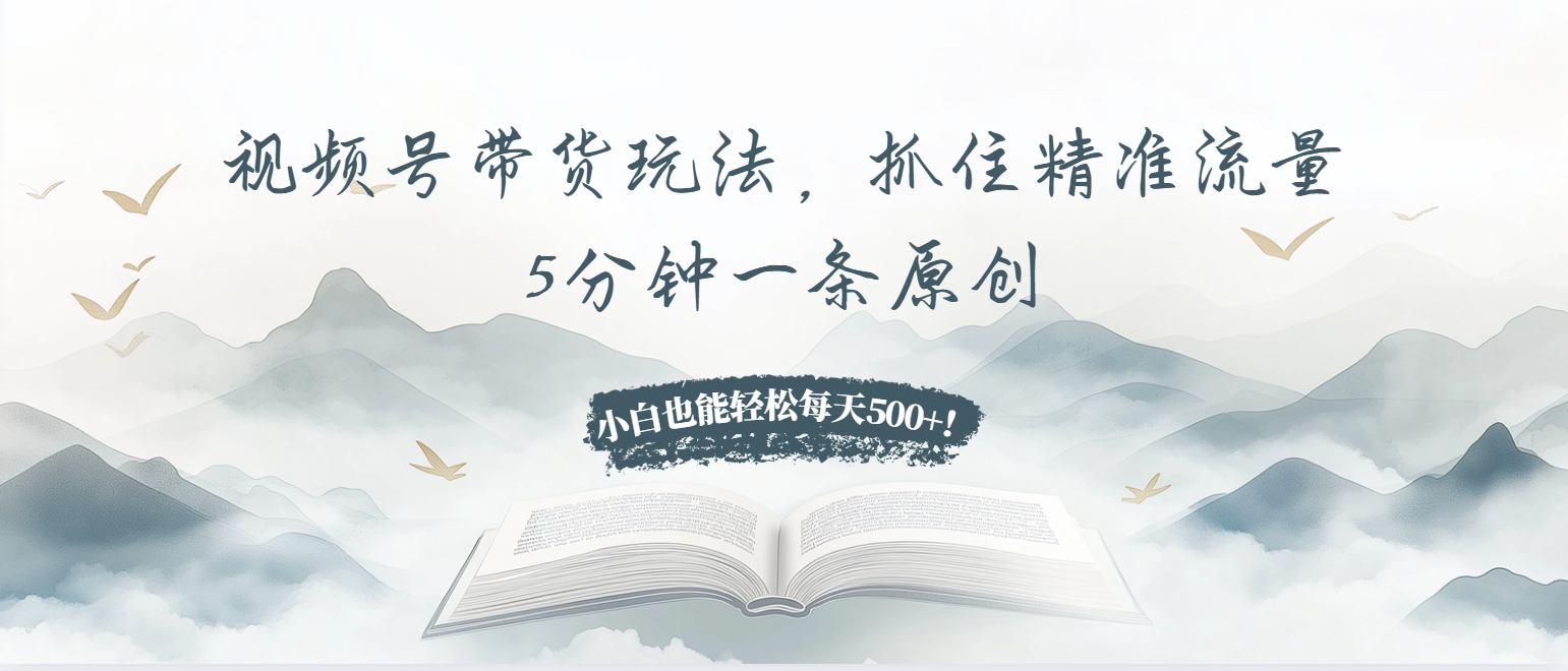 视频号带货玩法，抓住精准流量，5分钟一条原创，小白也能轻松每天500+！-云创项目库