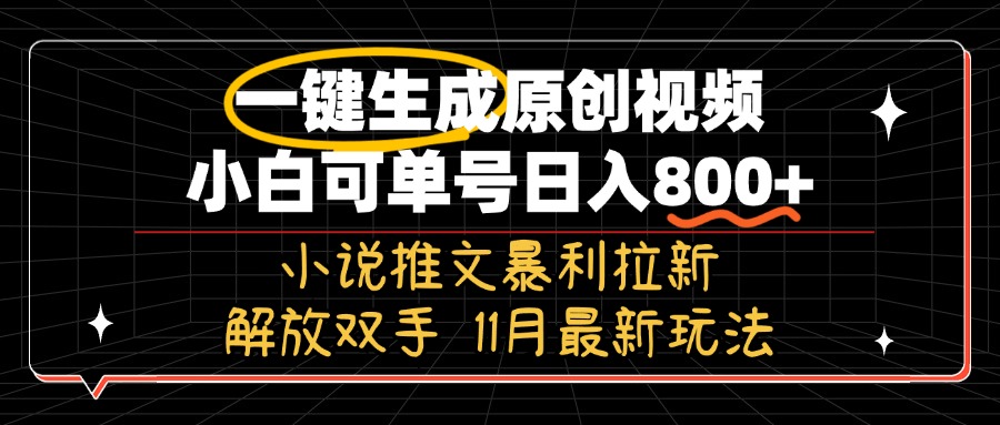 11月最新玩法小说推文暴利拉新，一键生成原创视频，小白可单号日入800+…-云创项目库