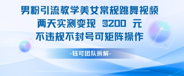 男粉引流教学美女常规跳舞视频两天实测变现1k+，不违规不封号可矩阵操作-云创项目库