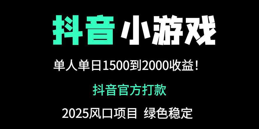 抖音官方小游戏2025全网最新玩法，暴利赚钱项目，单机日入2000+-云创项目库