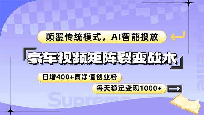 豪车视频矩阵裂变战术，颠覆传统模式，AI智能投放，日增400+高净值创业…-云创项目库