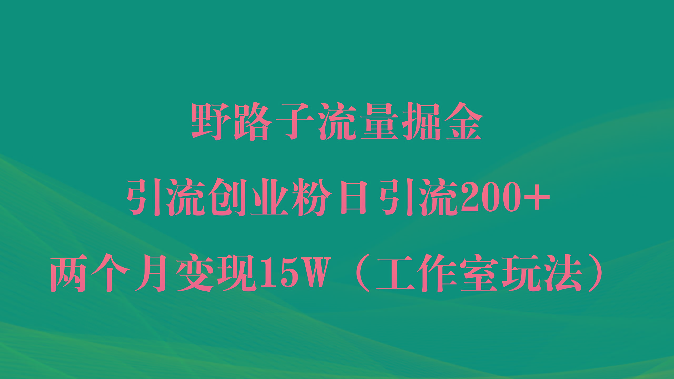 (9513期)野路子流量掘金，引流创业粉日引流200+，两个月变现15W(工作室玩法))-云创项目库