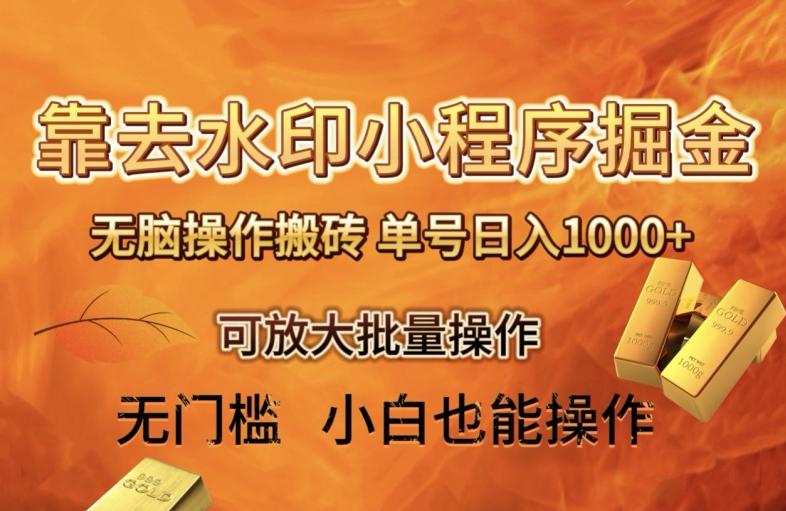 靠去水印小程序无脑操作搬砖，单号日入1000+保姆级教程可放大批量操作【揭秘】-云创项目库
