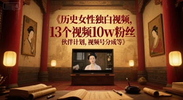 历史女性独白视频，13个视频10w粉丝，伙伴计划，视频号分成等-云创项目库