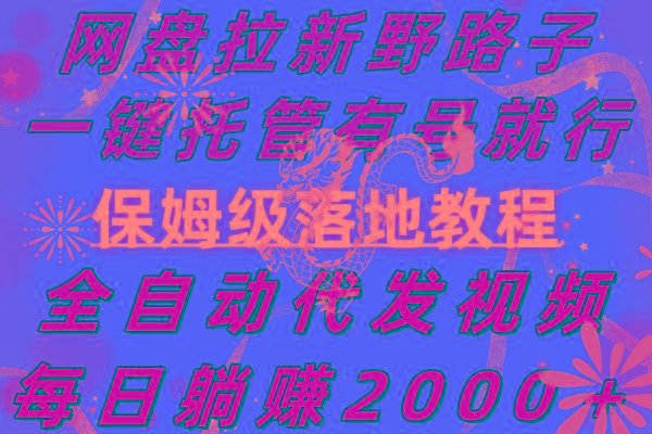 网盘拉新野路子，一键托管有号就行，全自动代发视频，每日躺赚2000＋，…-云创项目库