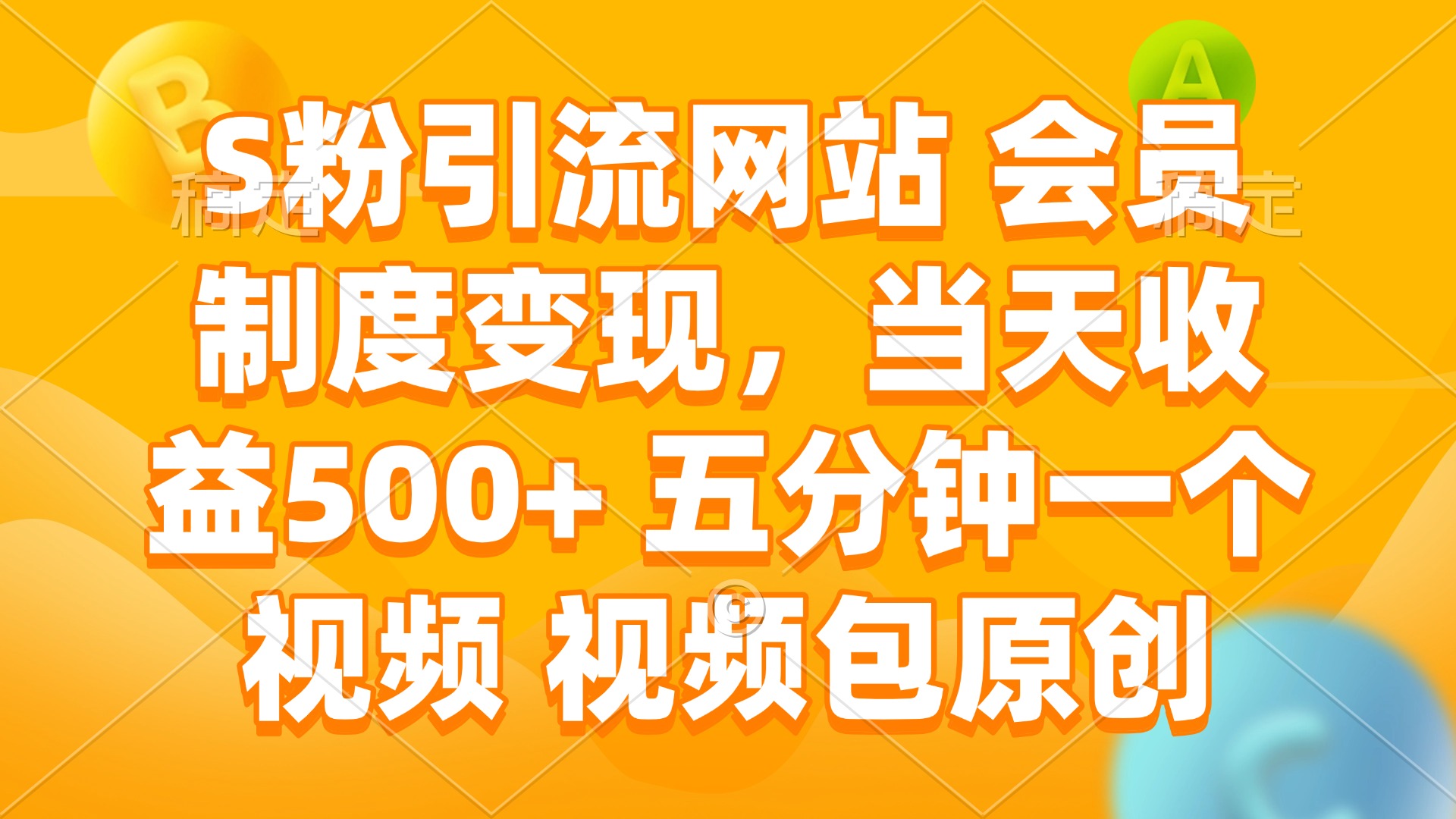 S粉引流网站 会员制度变现，当天收益500+ 五分钟一个视频 视频包原创-云创项目库