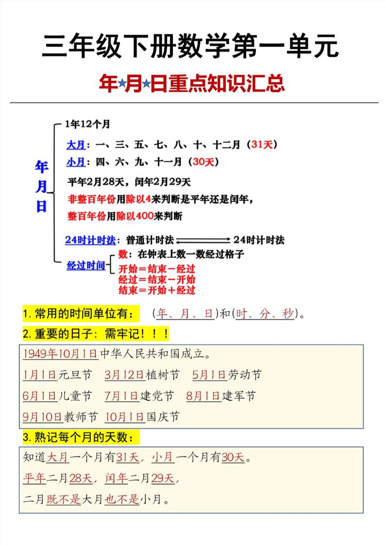三年级下数学第6单元年月日重点知识汇总-云创项目库