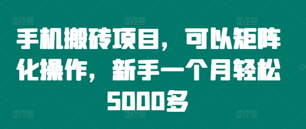手机搬砖项目，可以矩阵化操作，新手一个月轻松5000多-云创项目库