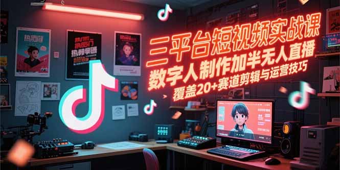 三平台短视频实战课，数字人制作加半无人直播，覆盖20+赛道剪辑与运营技巧-云创项目库
