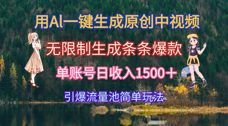用Al一键生成原创中视频，无限制生成条条爆款，单账号日收入1500＋引爆…-云创项目库