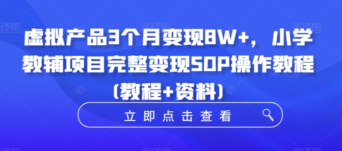 虚拟产品3个月变现8W+，小学教辅项目完整变现SOP操作教程(教程+资料)-云创项目库