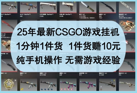 25年最新CSGO游戏挂G，1分钟1件货，1件货挣10元，纯手机操作，无需游戏经验【揭秘】-云创项目库