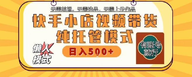 快手小店托管代运营，无需剪辑，无需选品，无需上传作品，全程无需操作，轻松月入5k+【揭秘】-云创项目库