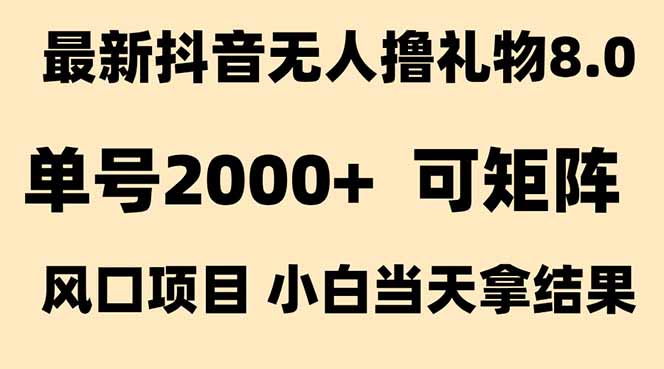 抖音无人撸礼物8.0玩法 全新风口   见效果快  全无人  单号当天产出2000+-云创项目库