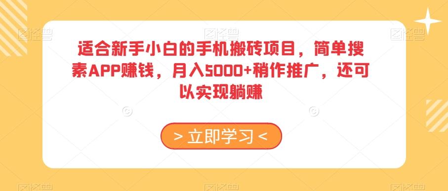 适合新手小白的手机搬砖项目，简单搜素APP赚钱，月入5000+稍作推广，还可以实现躺赚【揭秘】-云创项目库