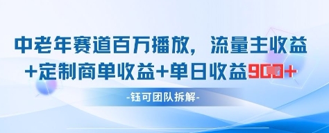 中老年赛道百万播放+流量主收益+定制收益，单日收益9张-云创项目库