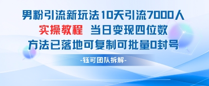 男粉引流新玩法10天引流7000人当日变现四位数可复制可批量0封号-云创项目库