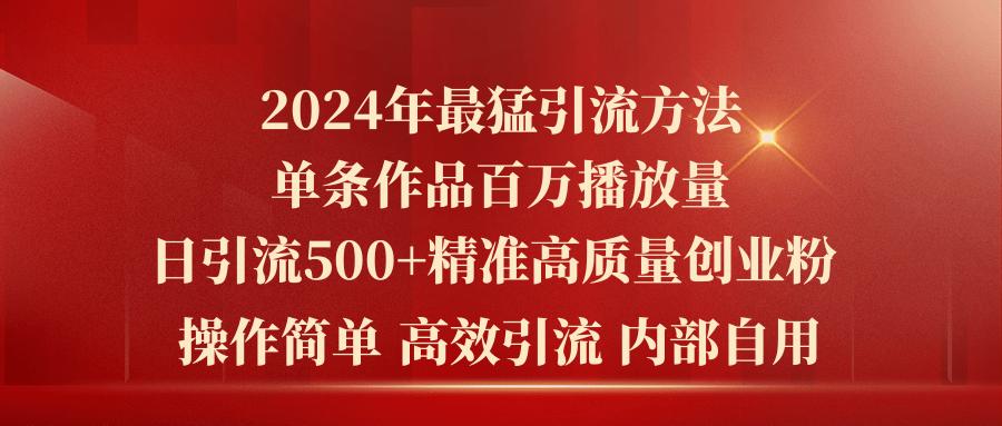 2024年最猛暴力引流方法，单条作品百万播放 单日引流500+高质量精准创业粉-云创项目库