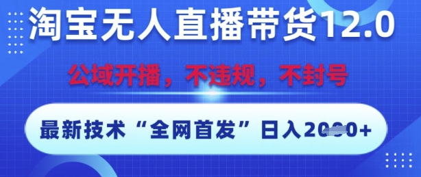 淘宝无人直播带货12.0，最新技术，不封号，不违规，操作简单，开播爆单，日入多张【揭秘】-云创项目库