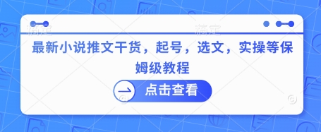 最新小说推文干货，起号，选文，实操等保姆级教程-云创项目库