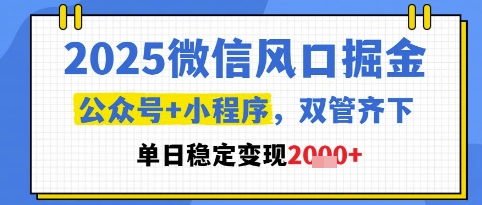 2025微信风口掘金，公众号+小程序双管齐下，单日稳定变现1k+【揭秘】-云创项目库