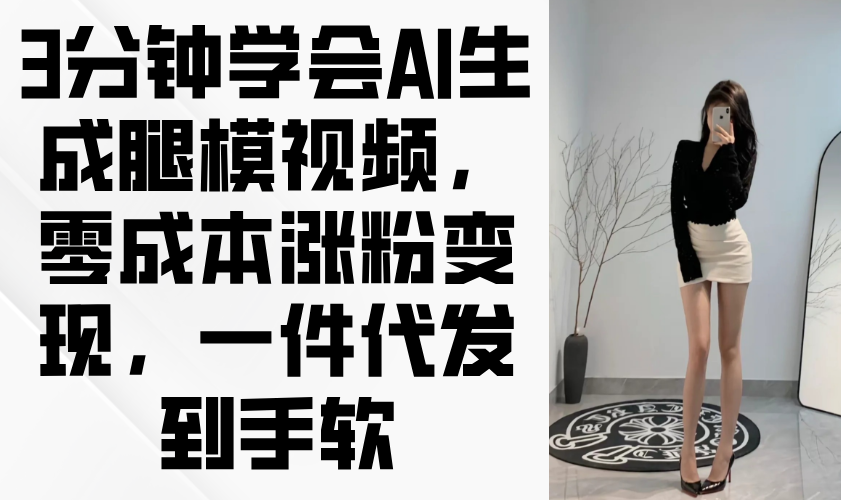 3分钟学会AI生成腿模视频，零成本涨粉变现，一件代发到手软-云创项目库