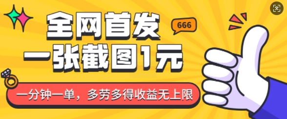 全网首发，一张截图1块钱，一分钟一单，多劳多得，收益无上限-云创项目库