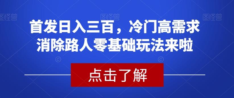 首发日入三百，冷门高需求消除路人零基础玩法来啦【揭秘】-云创项目库