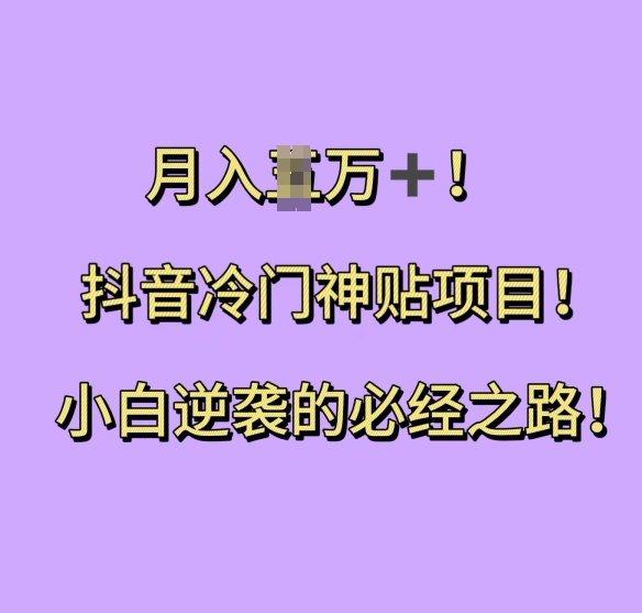 抖音冷门神贴项目，小白逆袭的必经之路，月入过W【揭秘】-云创项目库