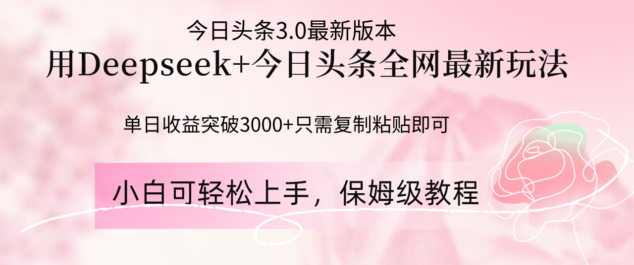 Deepseek结合今日头条全网最新玩法，单日收益突破3000+，只需要简单的…-云创项目库