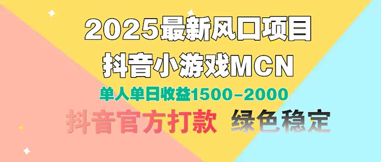 2025最新风口项目 抖音小游戏MCN 单人单日收益1500-2000+-云创项目库