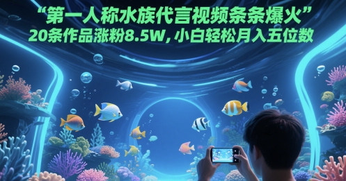 第一人称水族代言视频条条爆火，20条作品涨粉8.5W，小白轻松月入五位数-云创项目库
