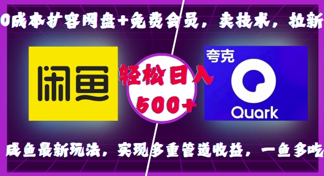 0成本扩容网盘+免费会员，卖技术，拉新，咸鱼最新玩法，实现多重管道收益，一鱼多吃，轻松日入500+-云创项目库
