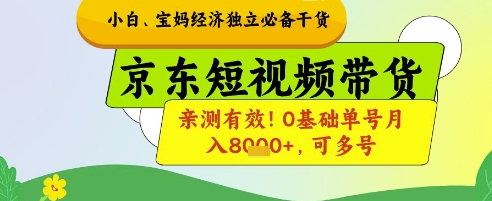 小白宝妈经济独立必备干货，京东短视频带货，亲测有效!0基础单号月入8k+，可多号【揭秘】-云创项目库
