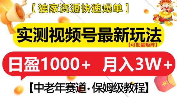 实测视频号最新玩法，中老年赛道，独家资源，月入过W+【揭秘】-云创项目库