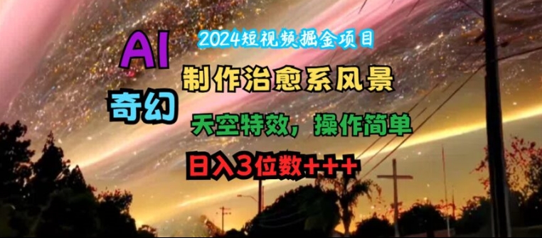 2024短视频掘金项目，AI制作治愈系风景，奇幻天空特效，操作简单，日入3位数【揭秘】-云创项目库
