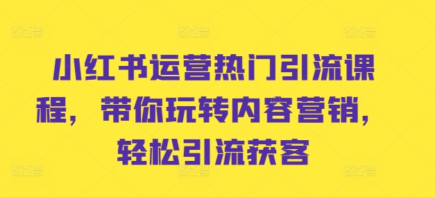 小红书运营热门引流课程，带你玩转内容营销，轻松引流获客-云创项目库