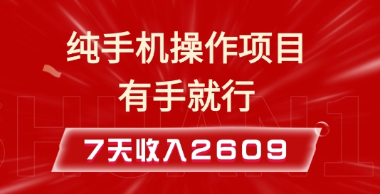 纯手机操作的小项目，有手就能做，7天收入2609+实操教程【揭秘】-云创项目库