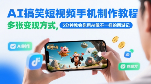 AI搞笑短视频手机制作教程，多张变现方式，5分钟教会你用AI做不一样的西游记-云创项目库