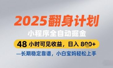 2025小程序全自动掘金，48 小时可见收益，日入8张，长期稳定靠谱，小白宝妈轻松上手【揭秘】-云创项目库
