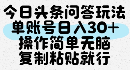 今日头条问答玩法，单账号日入30+，操作简单无脑复制粘贴就行-云创项目库