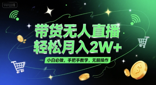 带货无人直播，轻松月入2W+，小白必做，手把手教学，无脑操作(附学习资料)-云创项目库