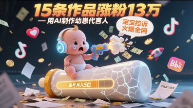 用AI制作幼崽代言人，宝宝的控诉火爆全网，15条作品涨粉13W，单号月入5位数实操教程-云创项目库