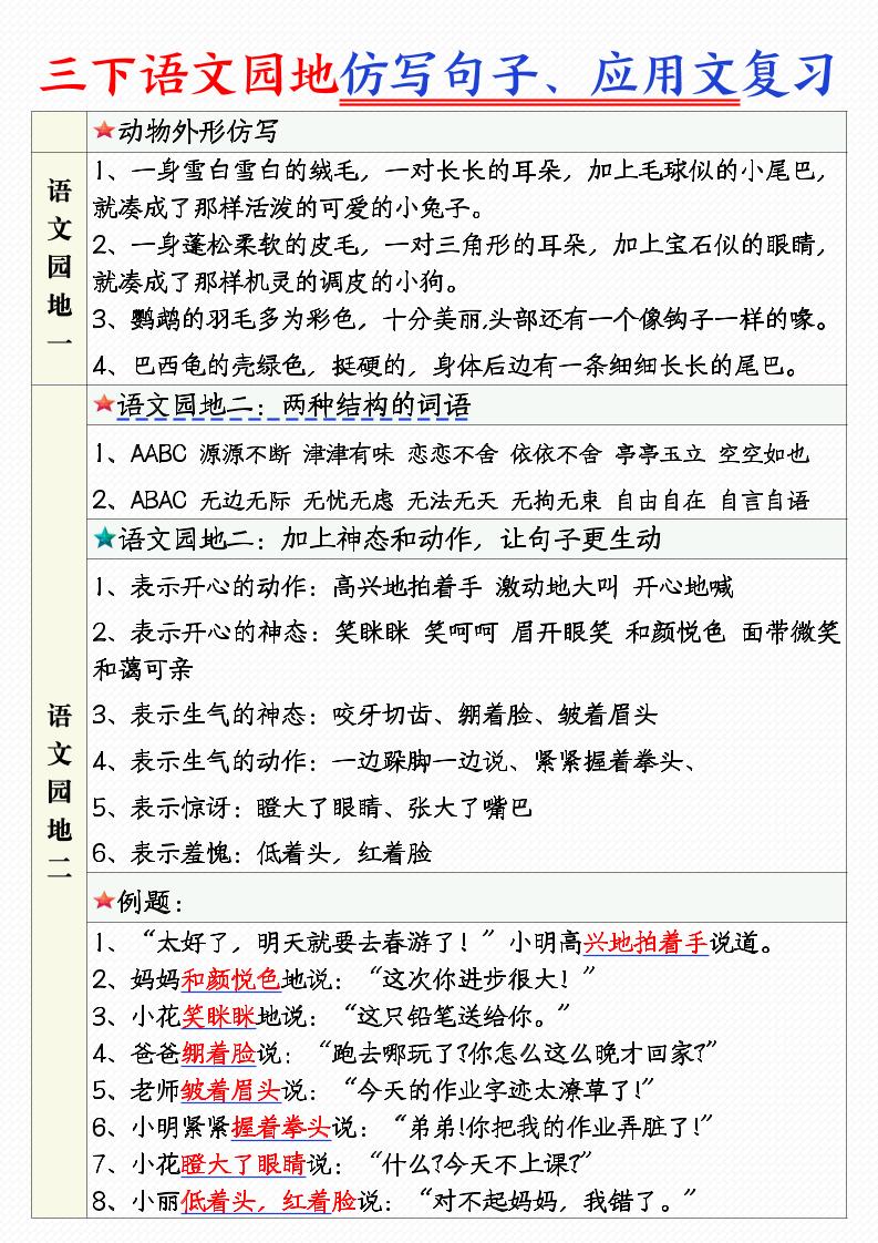 三年级下语文1-8单元语文园地句子仿写+应用文专练-云创项目库