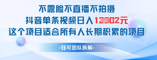 不露脸不直播不拍摄抖音单条视频日入1k+这个项目适合所有人长期积累的项目-云创项目库