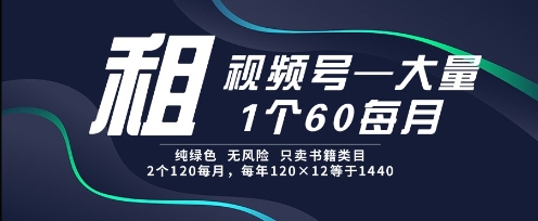 租视频号，一个60每月，2个120.纯绿色、无风险，常年租【揭秘】-云创项目库